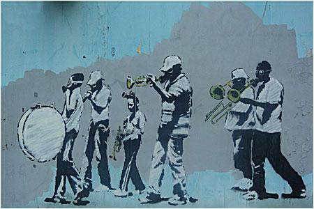 Banksy's 'Gas Mask Wearing Musicians'