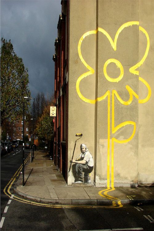 Banksy's 'Yellow Lines Flower Painter'
