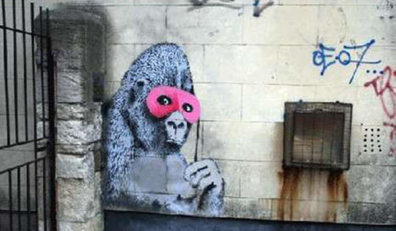 Gorilla with Pink Mask Banksy